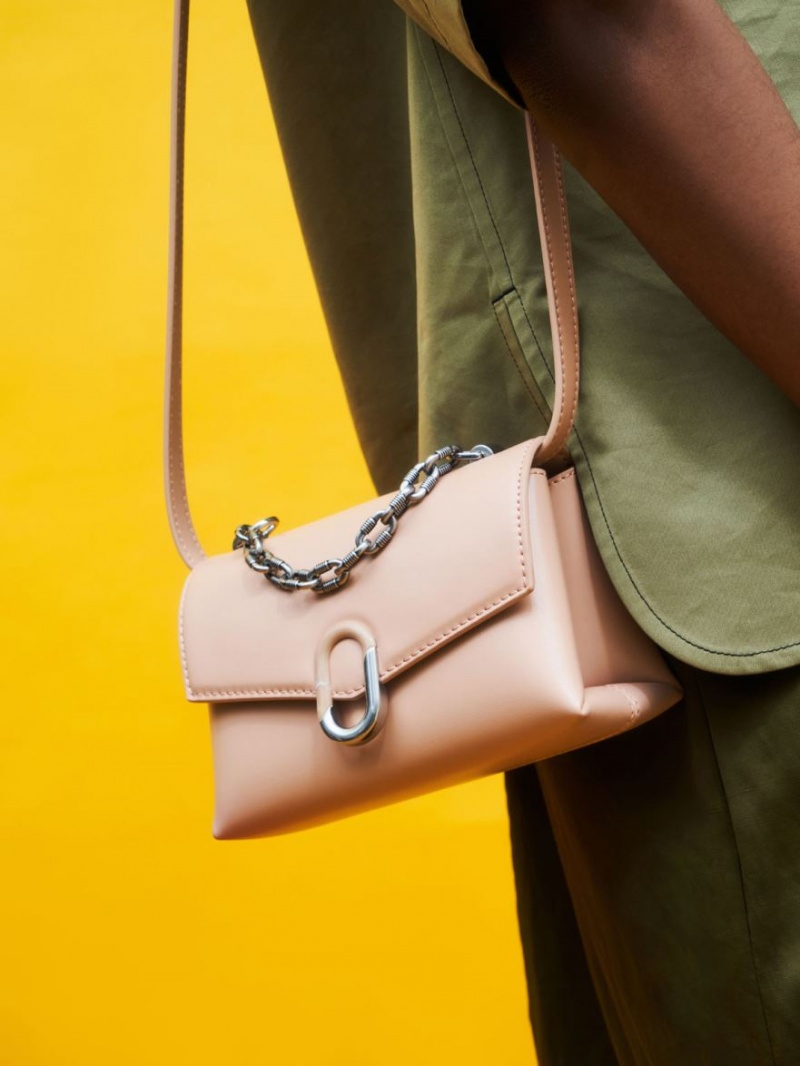 Charles & Keith Chain Riemen Envelope Crossbody Taschen Rosa | 261WJKAXN