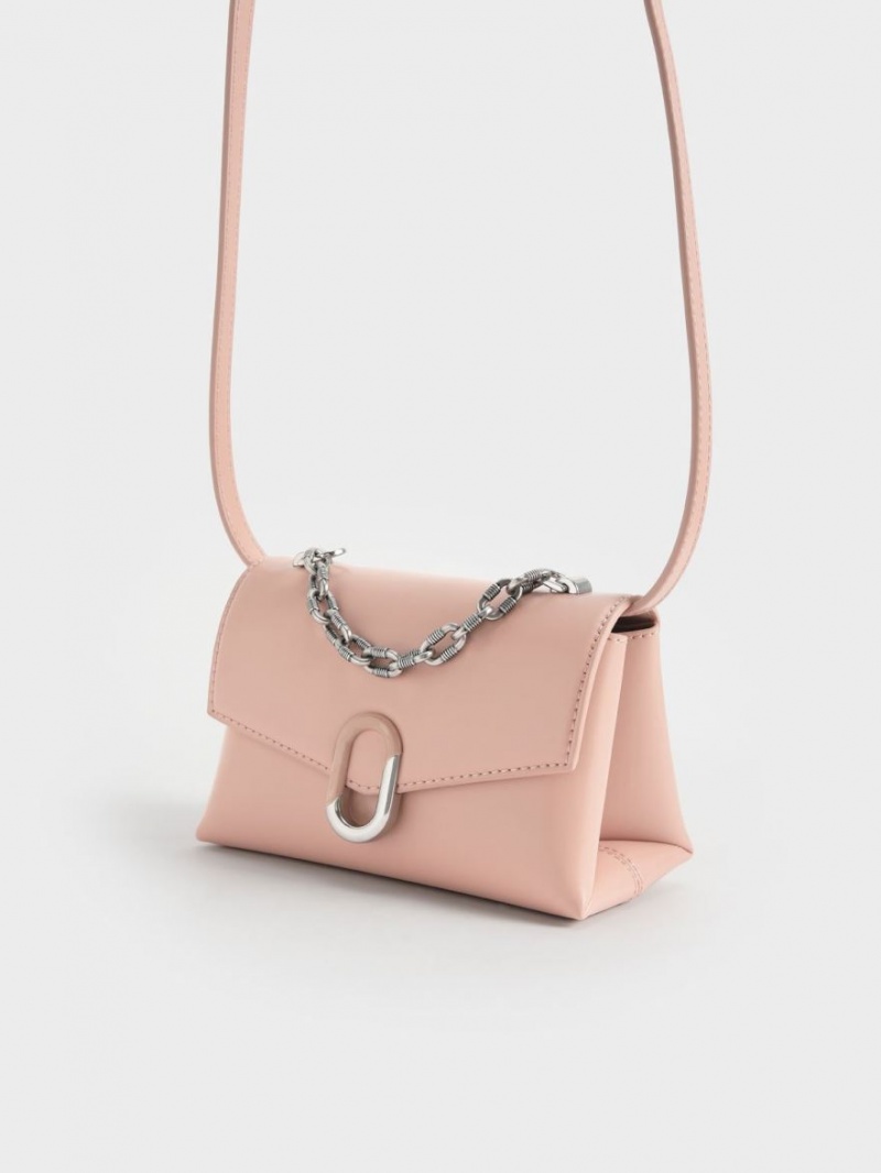 Charles & Keith Chain Riemen Envelope Crossbody Taschen Rosa | 261WJKAXN