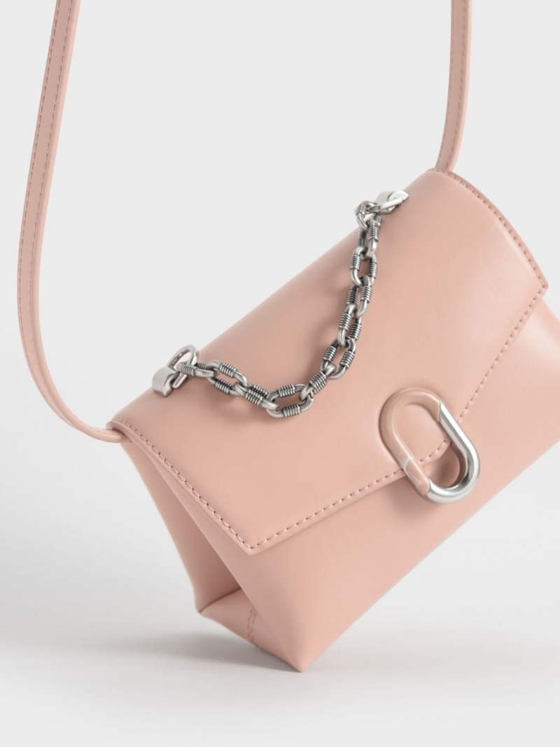 Charles & Keith Chain Riemen Envelope Crossbody Taschen Rosa | 261WJKAXN