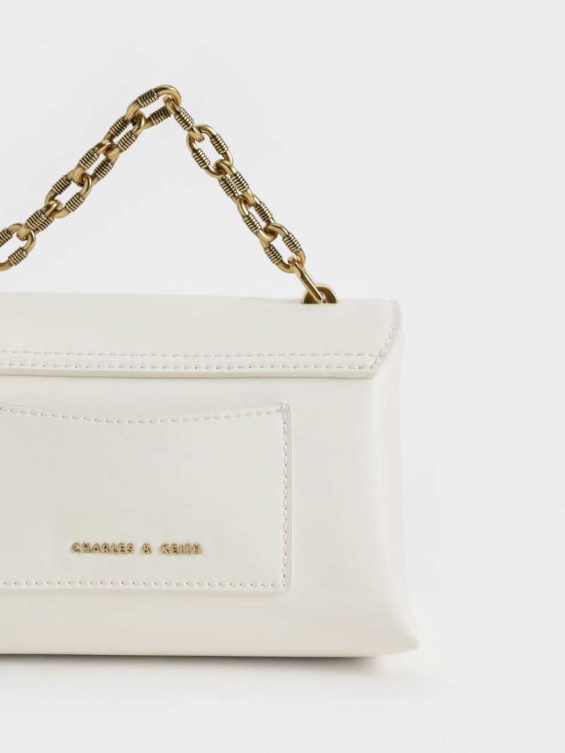 Charles & Keith Chain Riemen Envelope Crossbody Taschen Weiß | 629OHVCTP