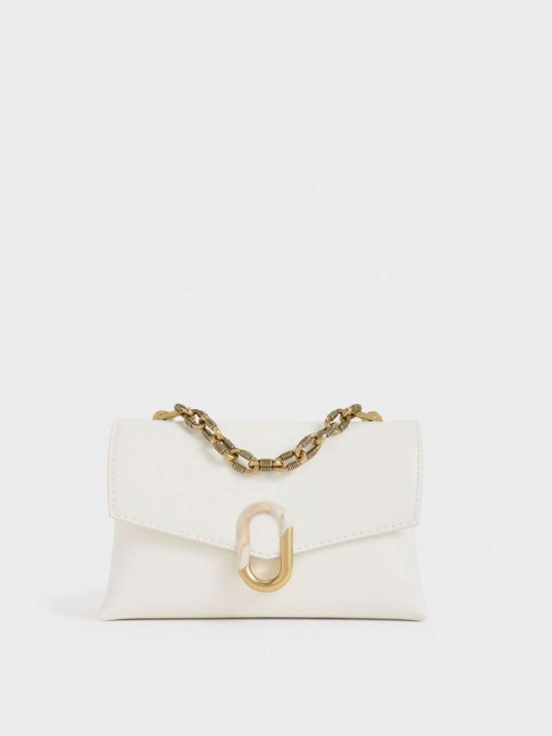 Charles & Keith Chain Riemen Envelope Crossbody Taschen Weiß | 629OHVCTP