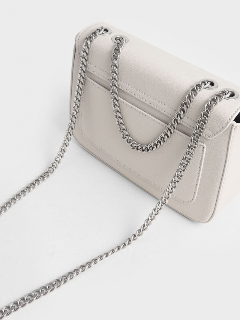 Charles & Keith Chain Riemen Schultertaschen Hellgrau | 082UMXQCG