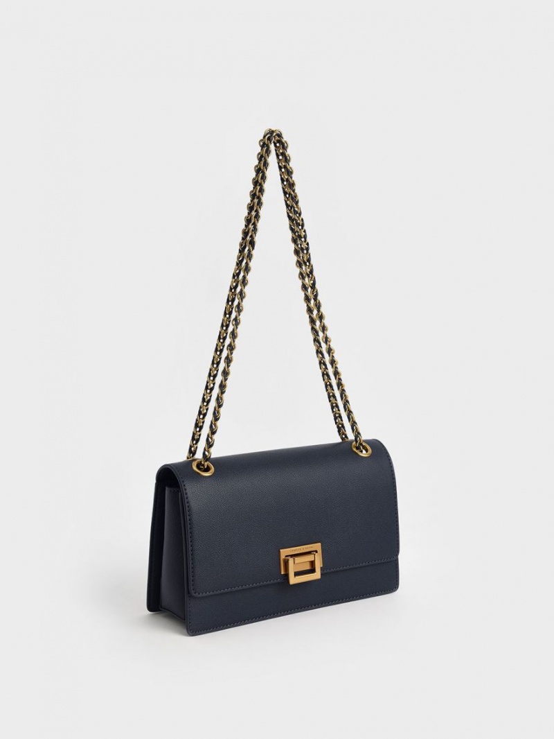 Charles & Keith Chain Schultertaschen Navy | 164JFKBAV