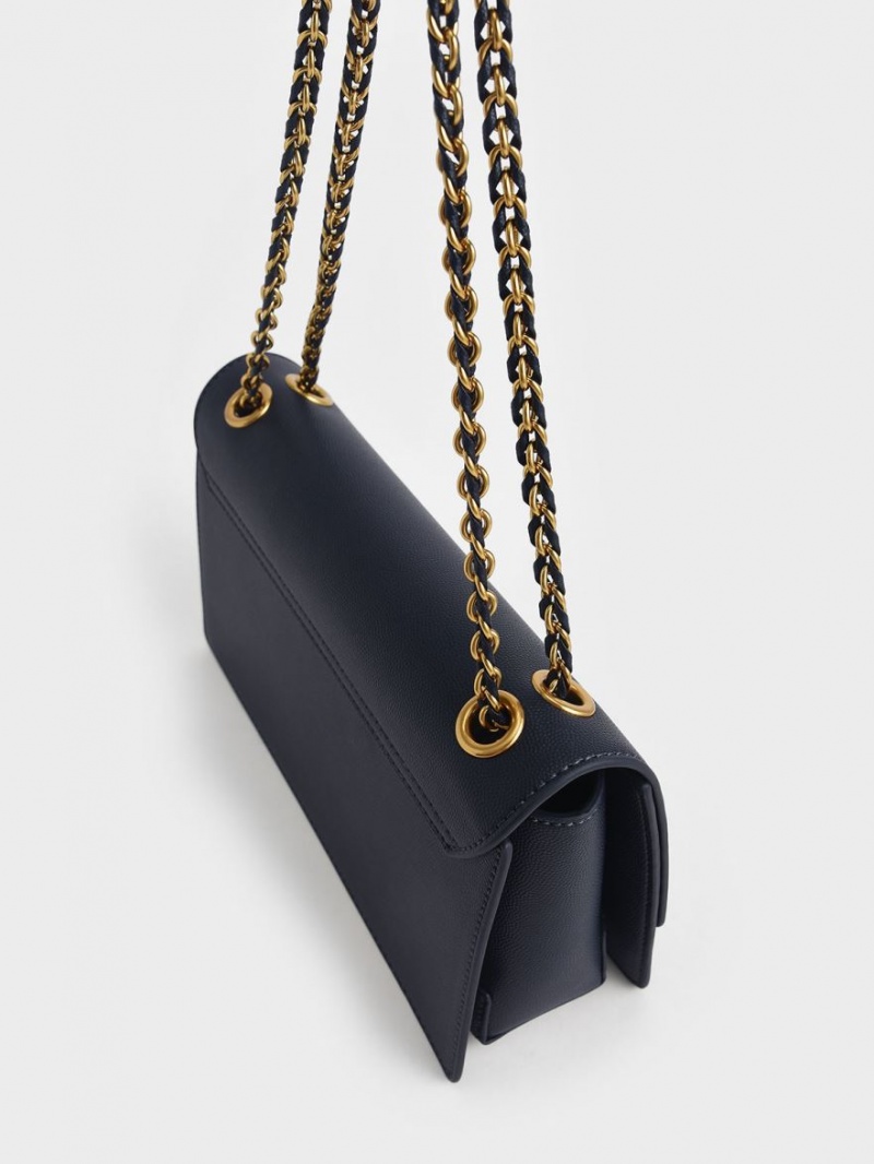 Charles & Keith Chain Schultertaschen Navy | 164JFKBAV