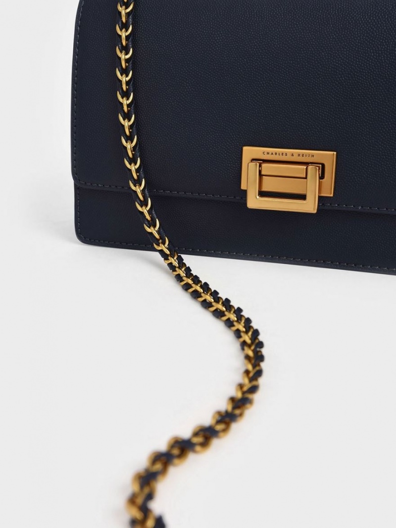 Charles & Keith Chain Schultertaschen Navy | 164JFKBAV