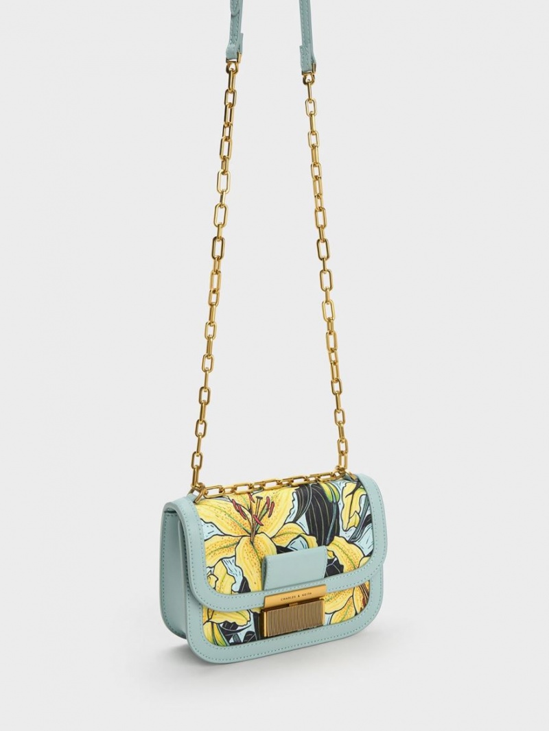 Charles & Keith Charlot Botanical Print Crossbody Taschen Blau | 409YXKHQC