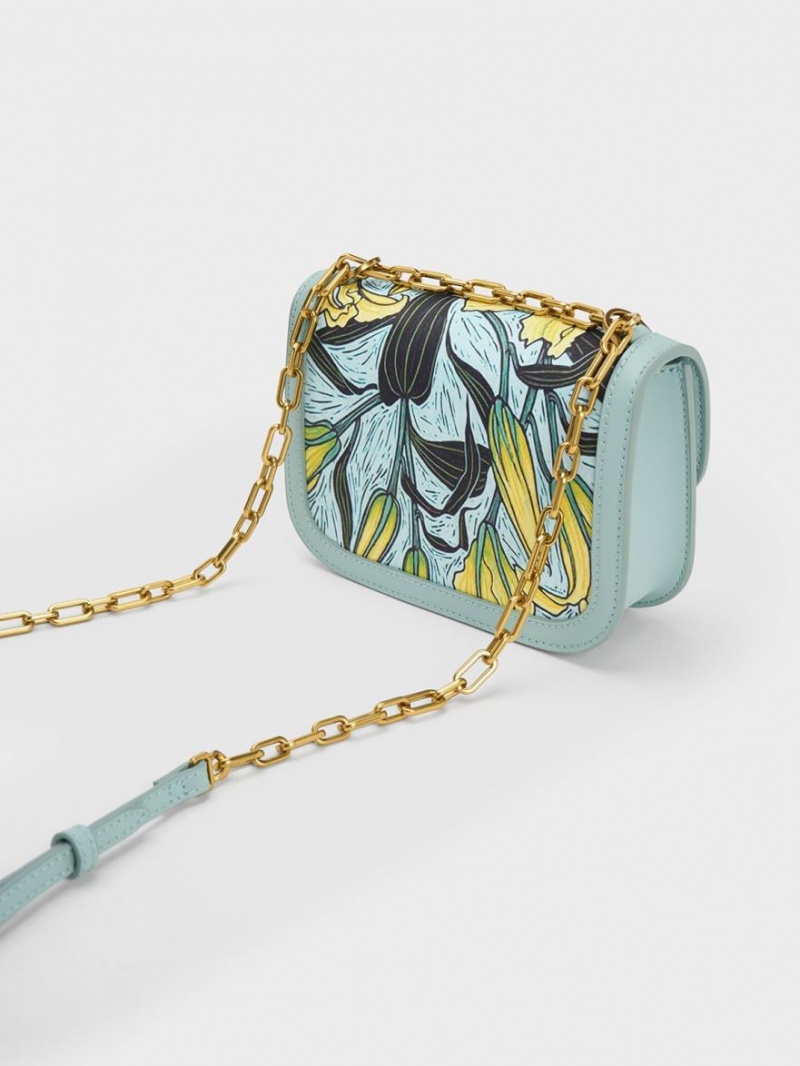 Charles & Keith Charlot Botanical Print Crossbody Taschen Blau | 409YXKHQC