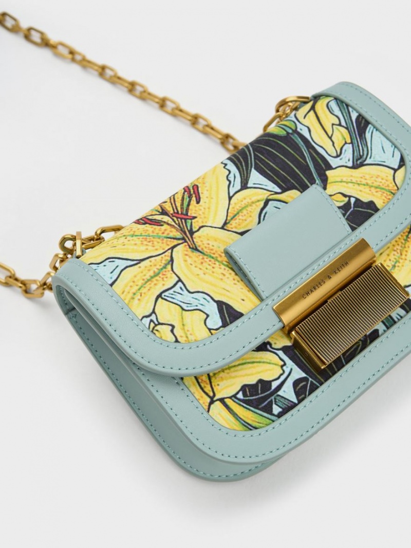 Charles & Keith Charlot Botanical Print Crossbody Taschen Blau | 409YXKHQC