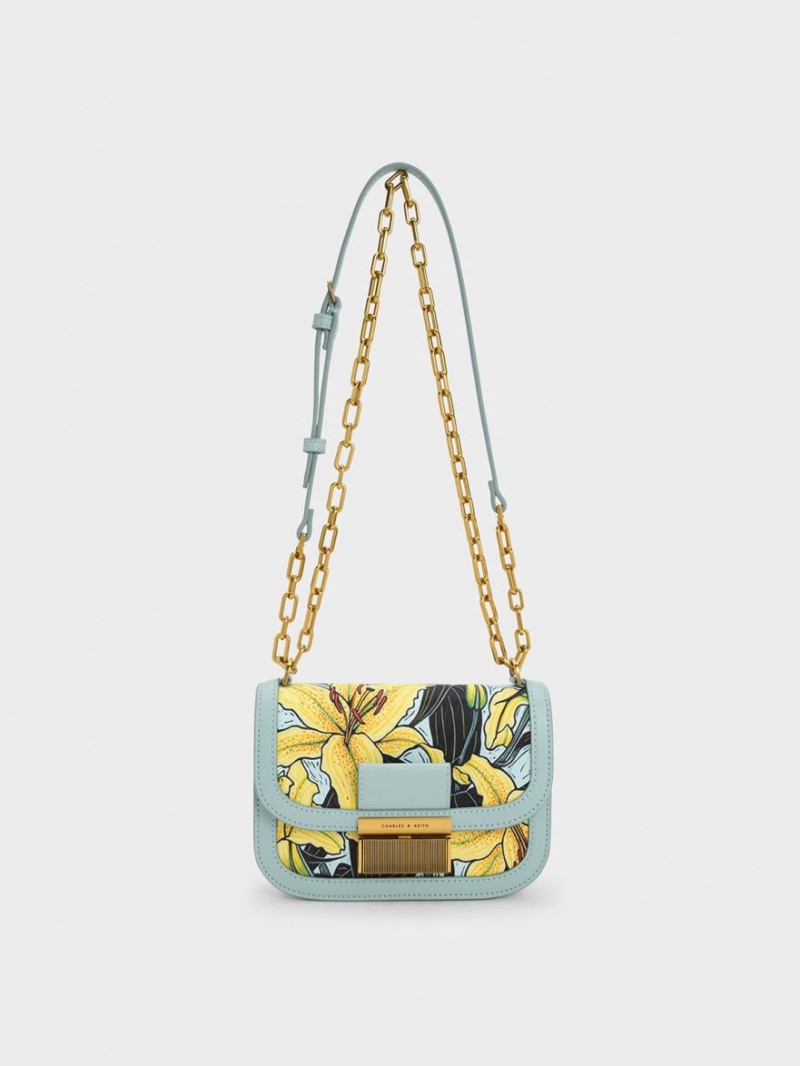 Charles & Keith Charlot Botanical Print Crossbody Taschen Blau | 409YXKHQC