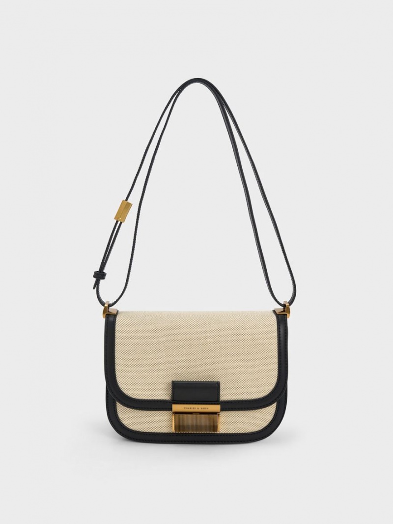 Charles & Keith Charlot Canvas Crossbody Taschen Beige | 682VYPFKQ