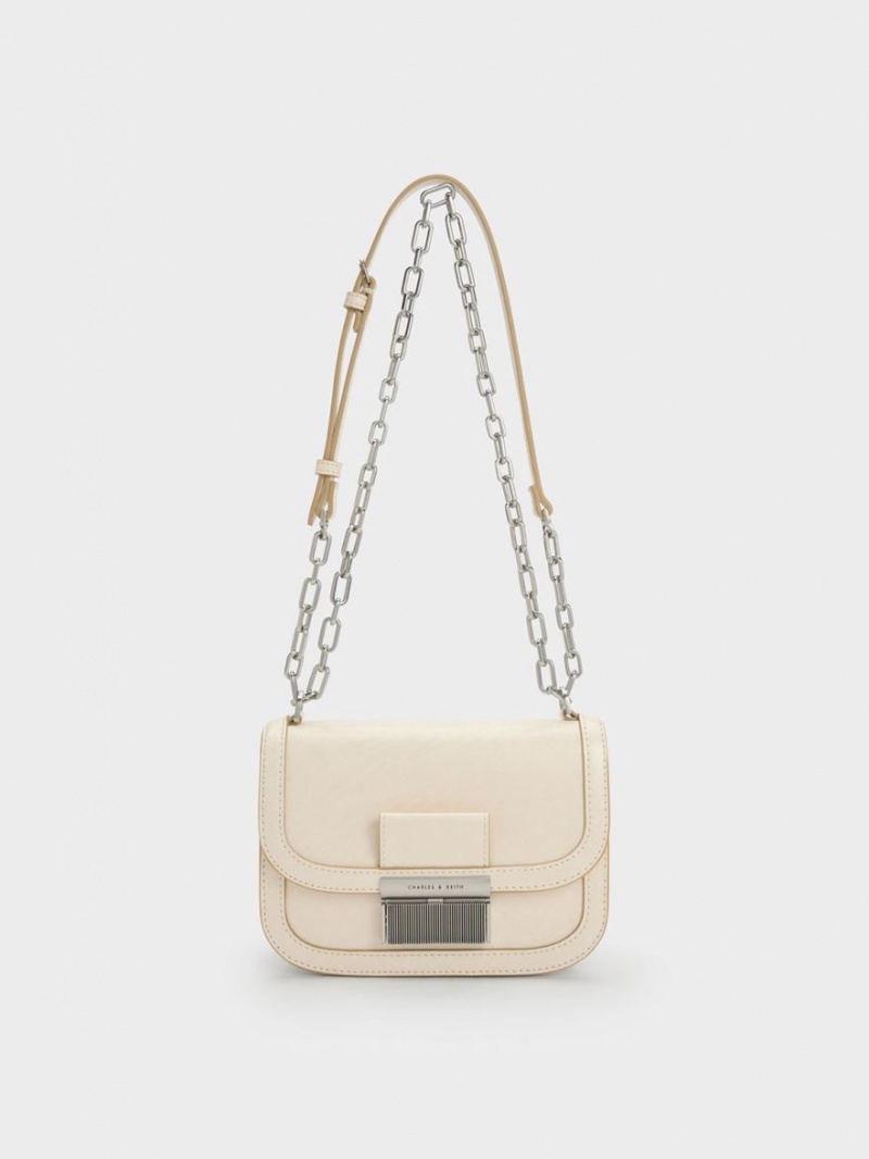 Charles & Keith Charlot Chain Riemen Schultertaschen Beige | 967HUSCYW