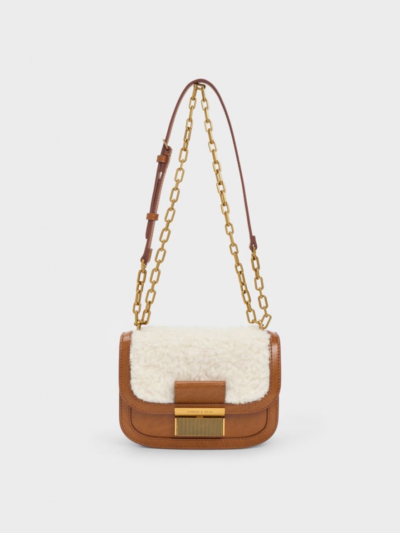 Charles & Keith Charlot Furry Chain Riemen Schultertaschen Braun | 248CQBXOK