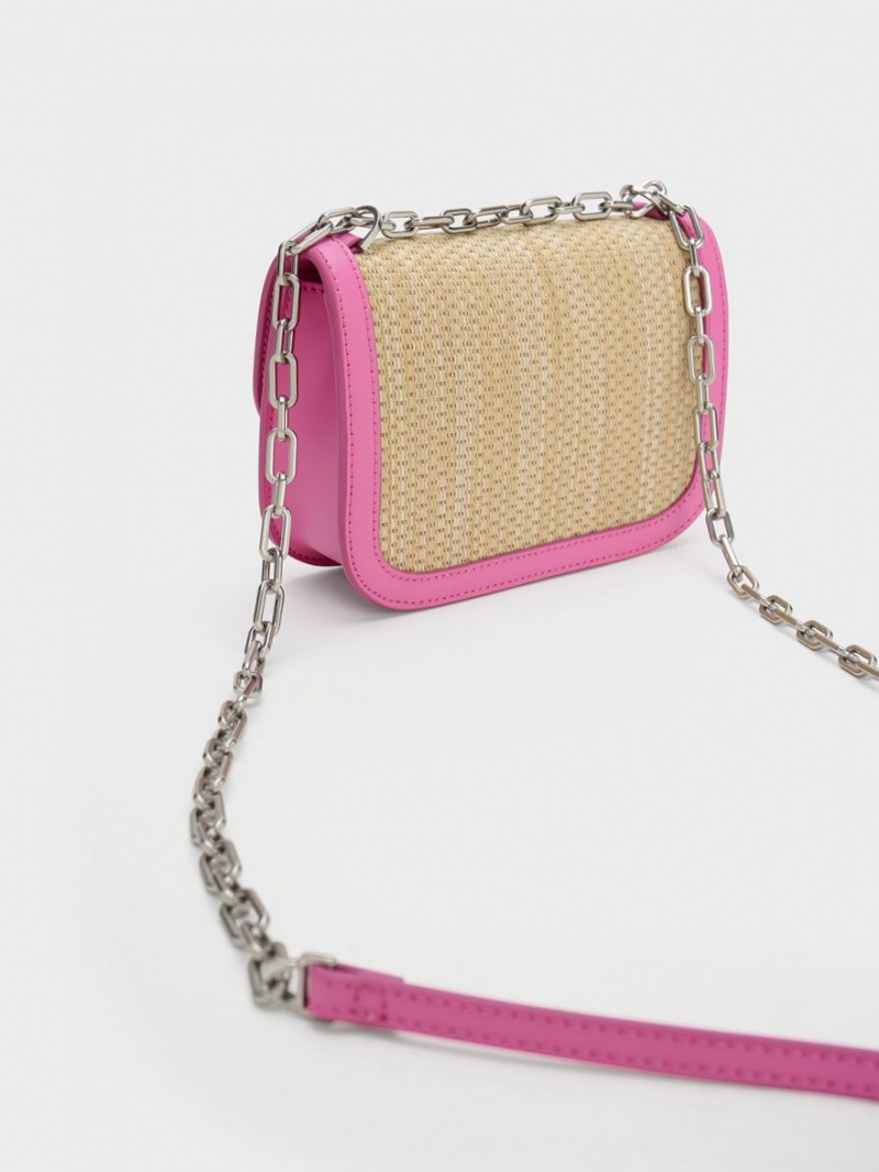 Charles & Keith Charlot Raffia Chain Riemen Schultertaschen Rosa | 216CMQVAH