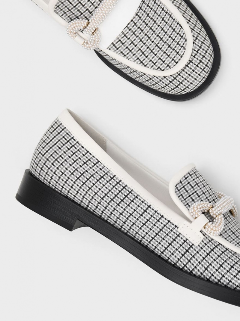 Charles & Keith Checkered Beaded Riemen Halbschuhe Grau | 984PUREAL