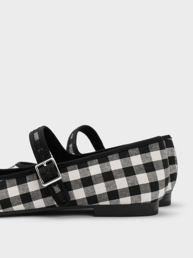 Charles & Keith Checkered Buckled Mary Jane Flache Schuhe Schwarz | 245QTOMCX