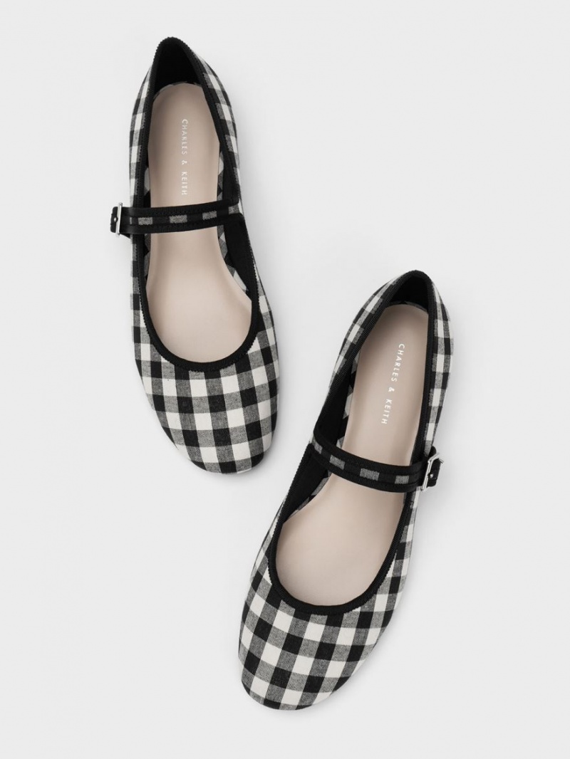 Charles & Keith Checkered Buckled Mary Jane Flache Schuhe Schwarz | 245QTOMCX