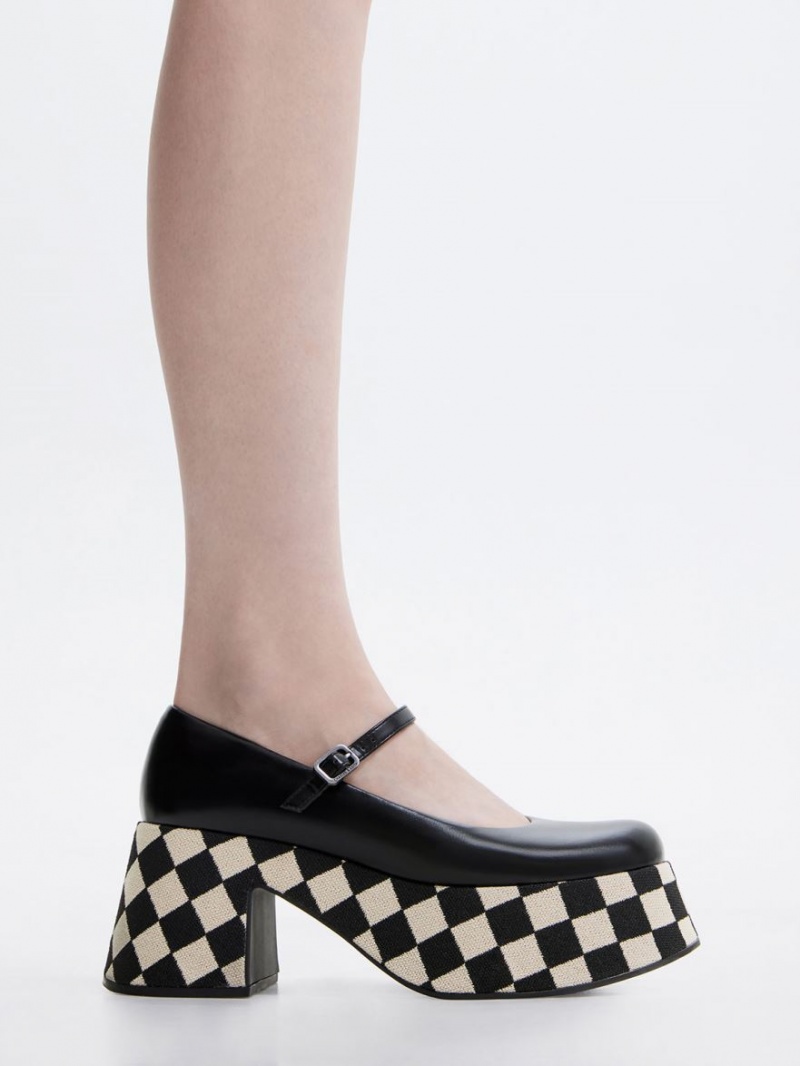 Charles & Keith Checkered Plattform Mary Jane Schuhe Mehrfarbig | 563PTJKIH