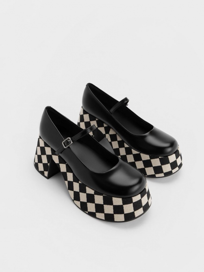 Charles & Keith Checkered Plattform Mary Jane Schuhe Mehrfarbig | 563PTJKIH