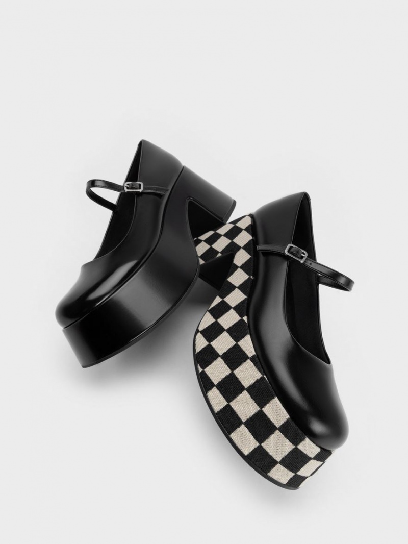 Charles & Keith Checkered Plattform Mary Jane Schuhe Mehrfarbig | 563PTJKIH