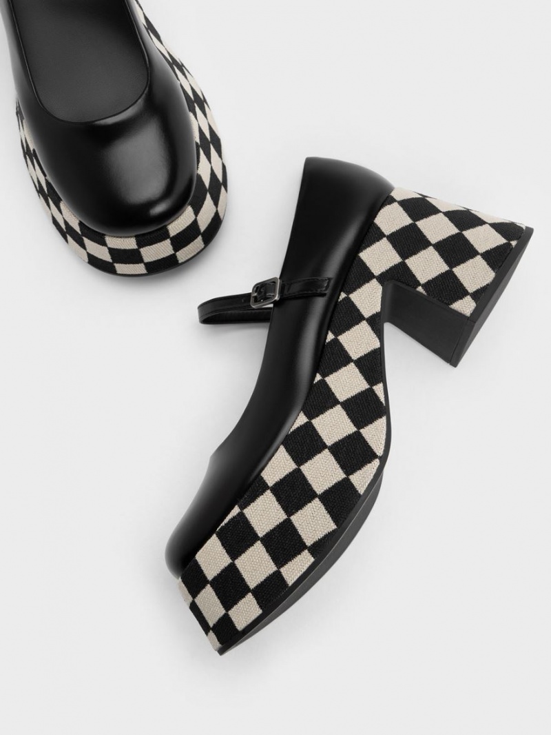 Charles & Keith Checkered Plattform Mary Jane Schuhe Mehrfarbig | 563PTJKIH