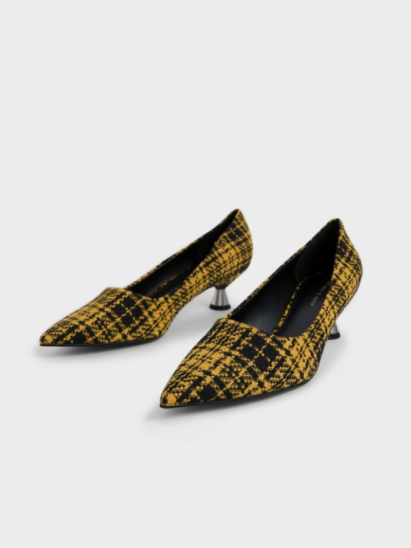 Charles & Keith Checkered Spool Heel Pumps Gelb | 341QSTGAN