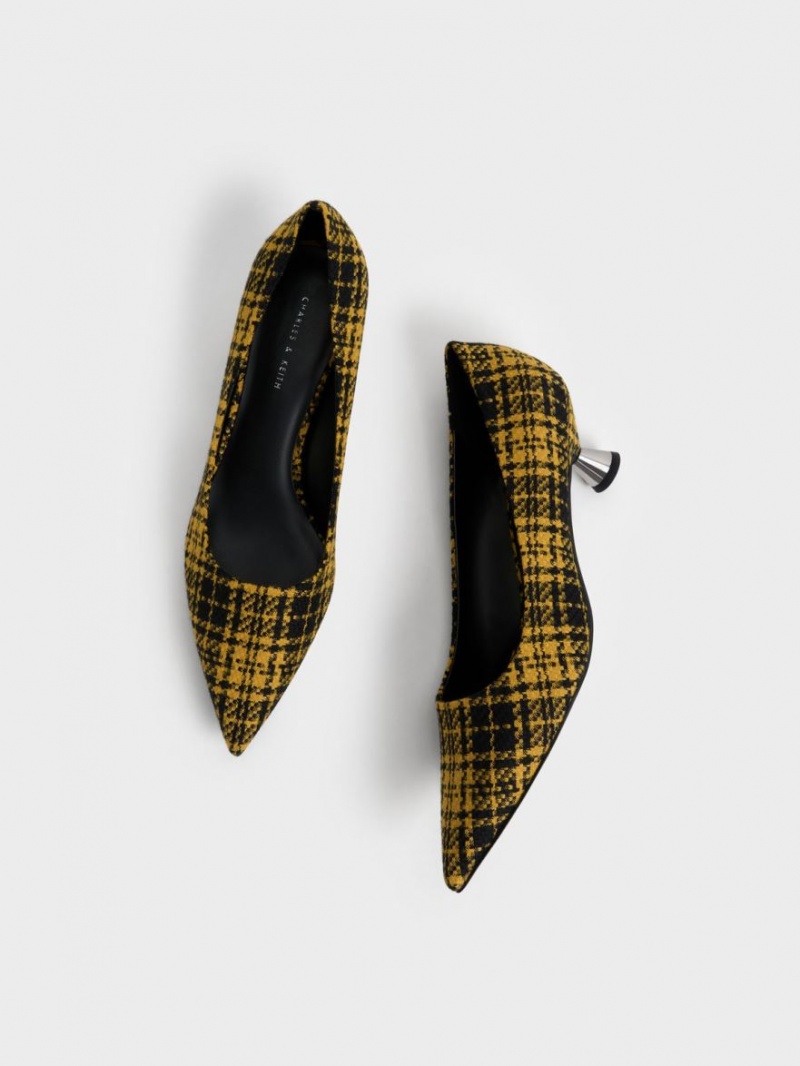 Charles & Keith Checkered Spool Heel Pumps Gelb | 341QSTGAN