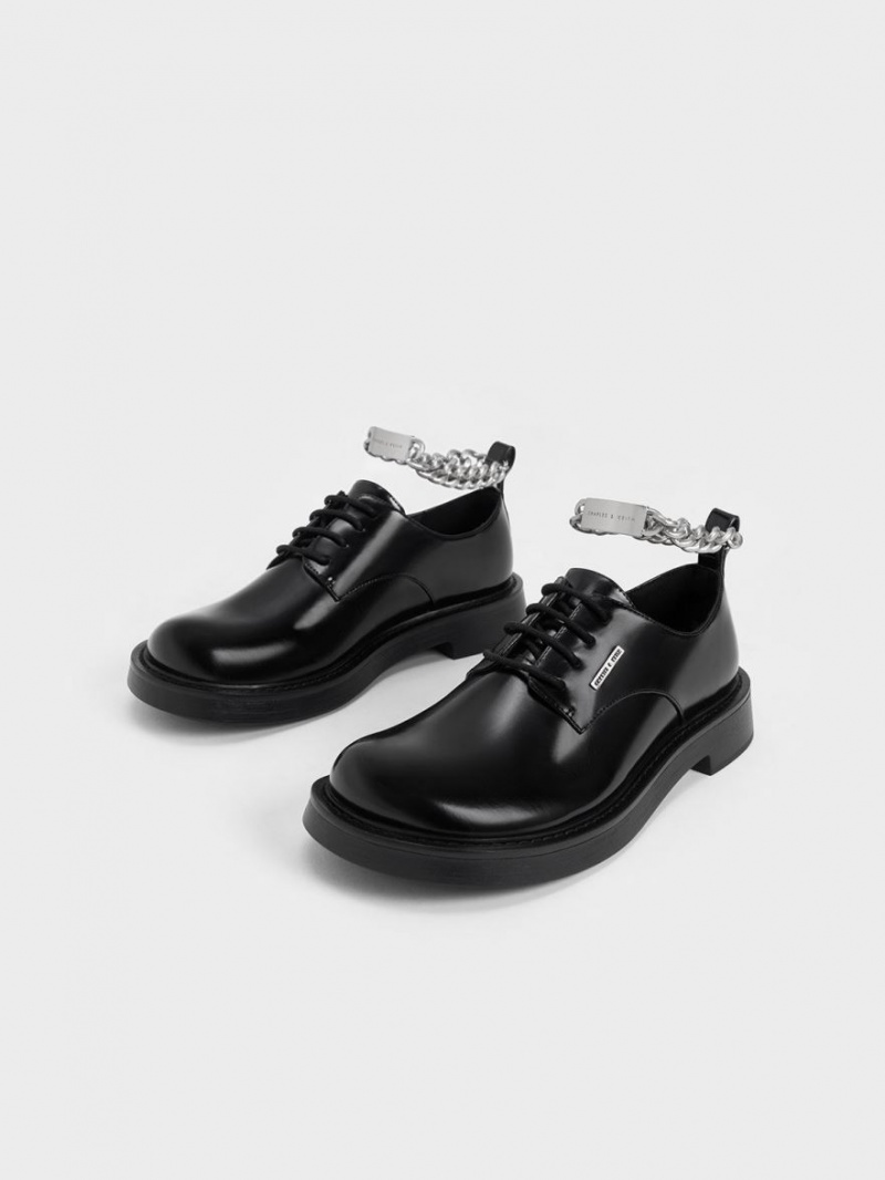 Charles & Keith Chunky Chain Derby Schuhe Schwarz | 754AYCLOI