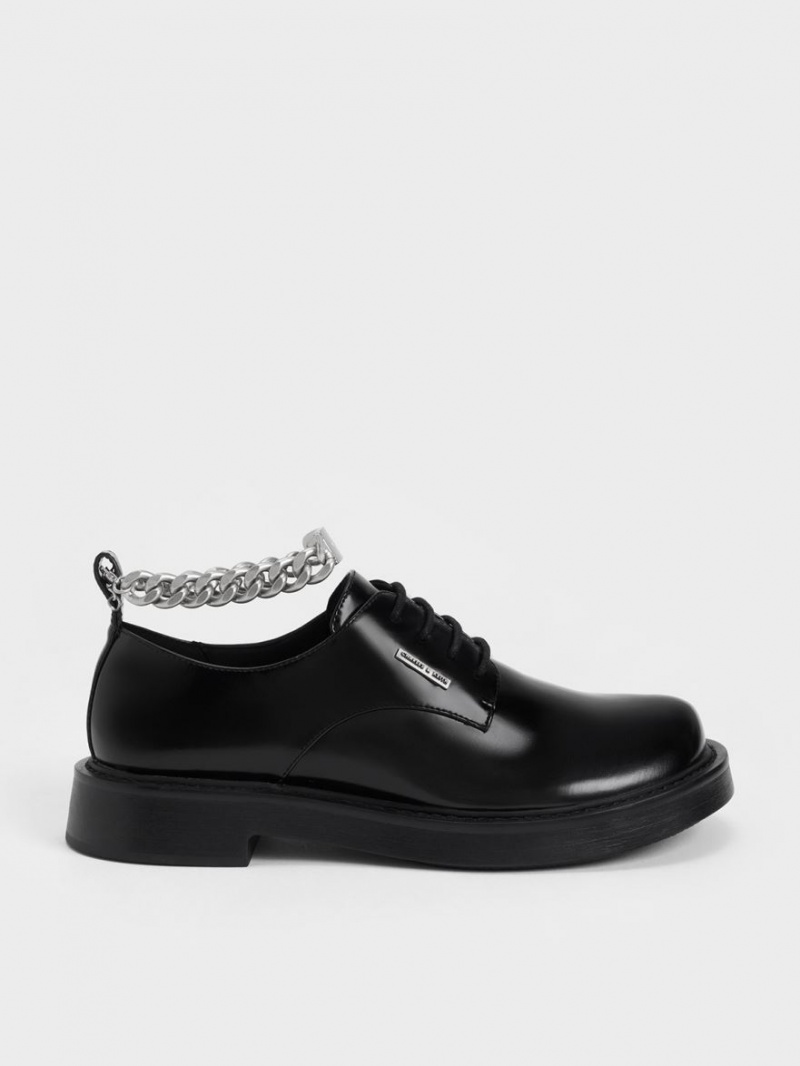 Charles & Keith Chunky Chain Derby Schuhe Schwarz | 754AYCLOI