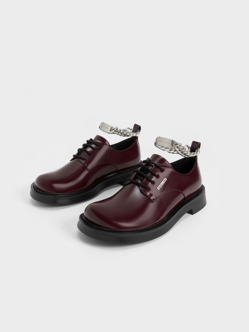 Charles & Keith Chunky Chain Derby Schuhe Bordeaux | 076ANLYER