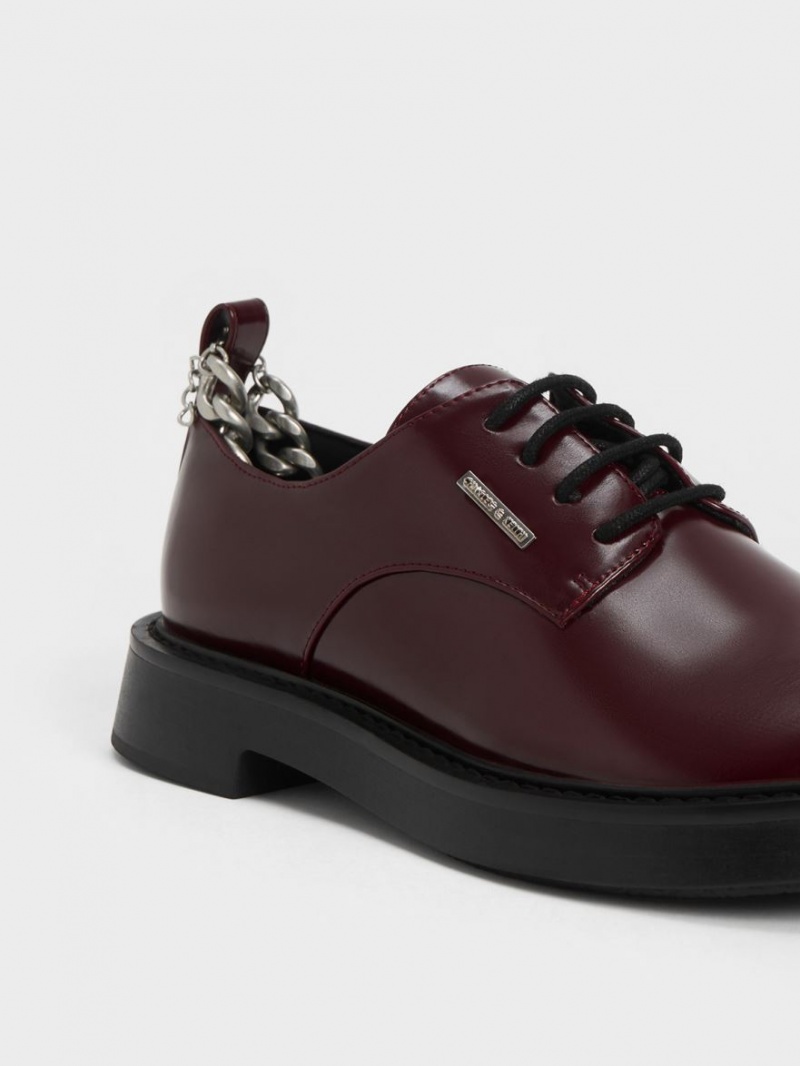 Charles & Keith Chunky Chain Derby Schuhe Bordeaux | 076ANLYER