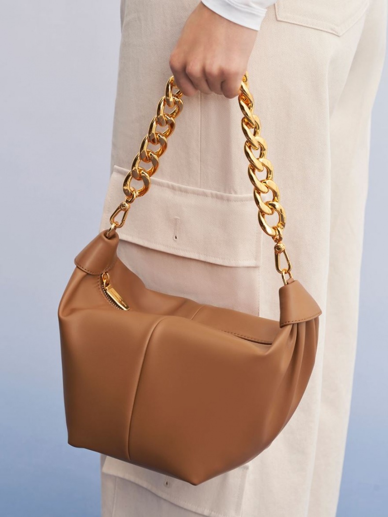 Charles & Keith Chunky Chain Link Hobo Tasche Schokolade | 142PQNSHK