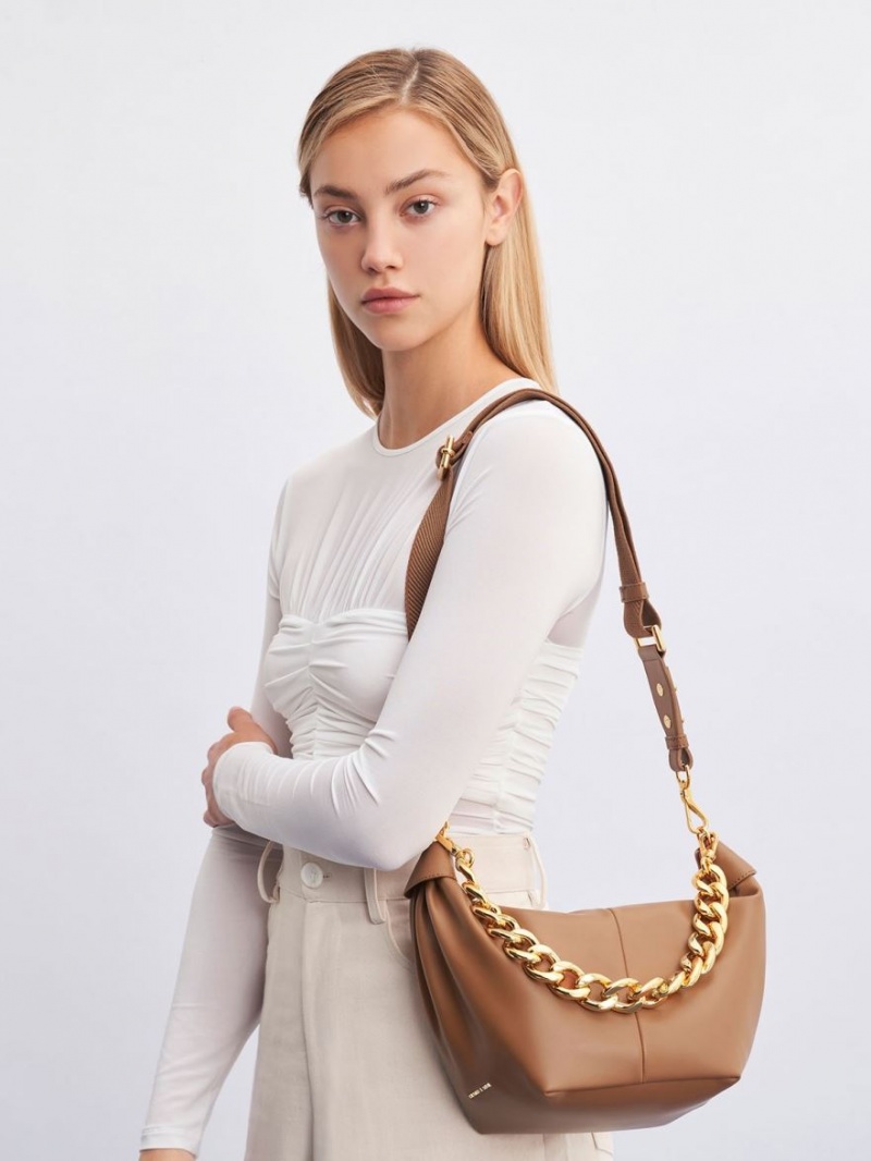 Charles & Keith Chunky Chain Link Hobo Tasche Schokolade | 142PQNSHK