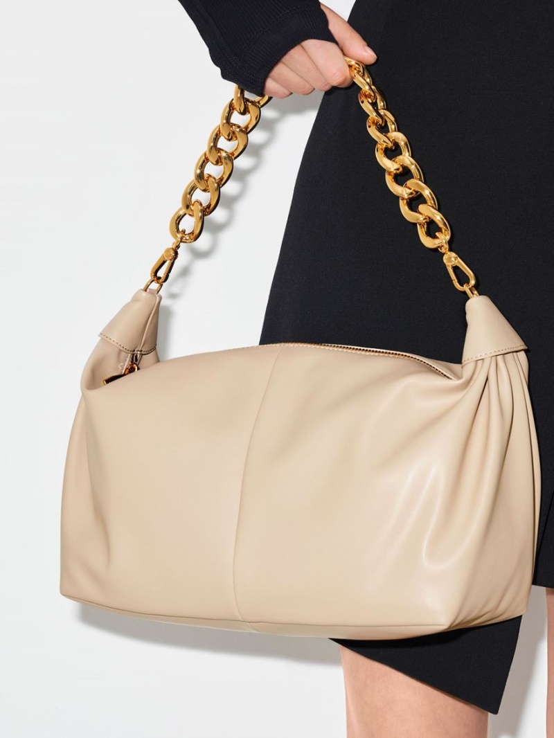 Charles & Keith Chunky Chain Link Hobo Tasche Beige | 546UCTRZK