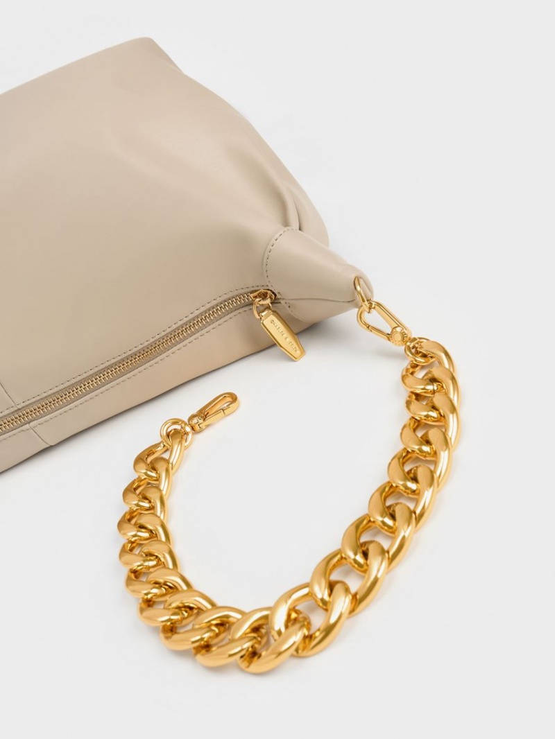 Charles & Keith Chunky Chain Link Hobo Tasche Beige | 546UCTRZK