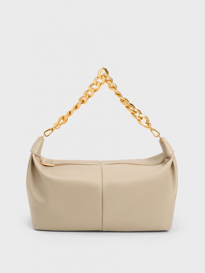 Charles & Keith Chunky Chain Link Hobo Tasche Beige | 546UCTRZK