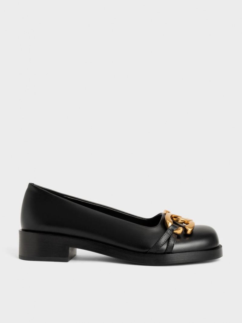 Charles & Keith Chunky Metallic Accent Ballerinas Schwarz | 058LRIEDP