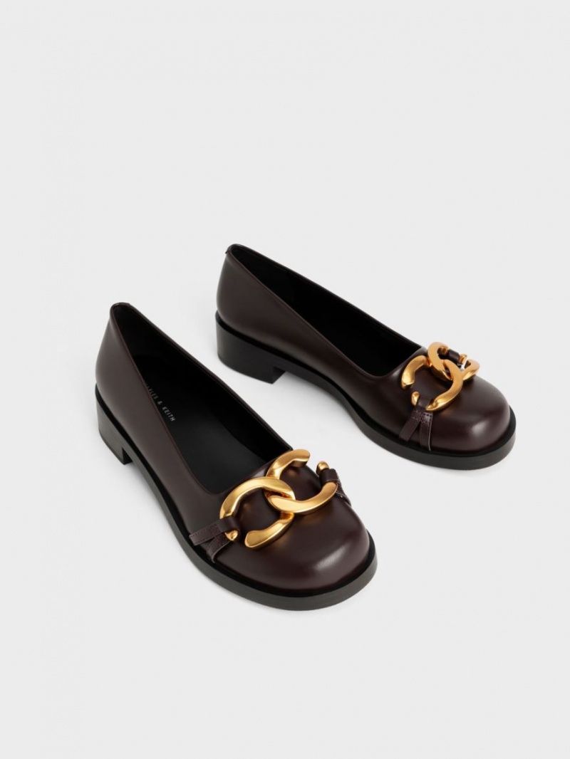 Charles & Keith Chunky Metallic Accent Ballerinas Dunkelbraun | 418IACORD