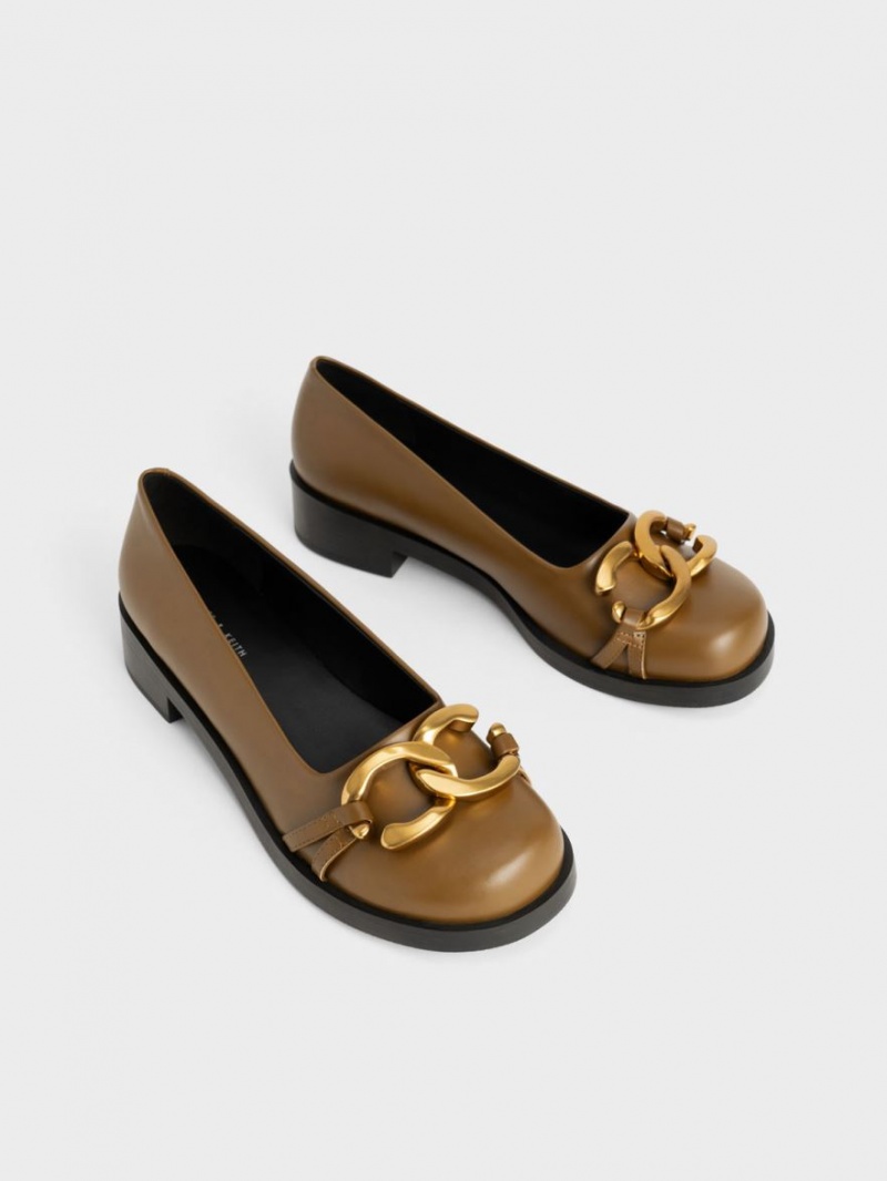 Charles & Keith Chunky Metallic Accent Ballerinas Olivgrün | 501LAWXYU