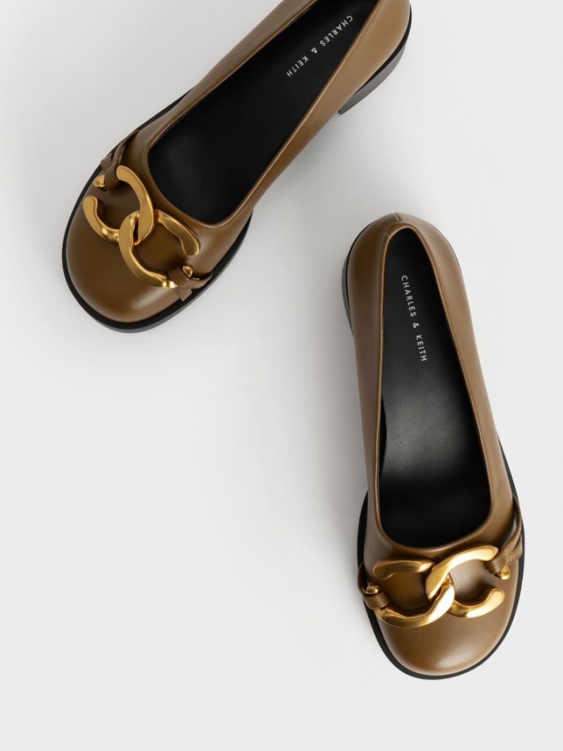 Charles & Keith Chunky Metallic Accent Ballerinas Olivgrün | 501LAWXYU