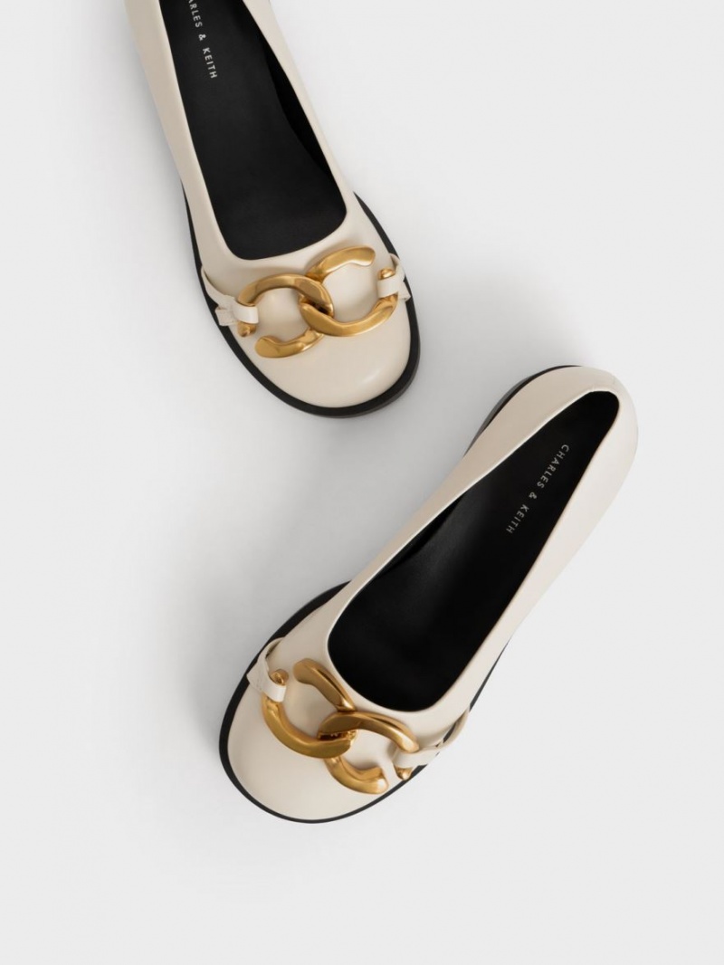 Charles & Keith Chunky Metallic Accent Ballerinas Weiß | 654VPLHYX