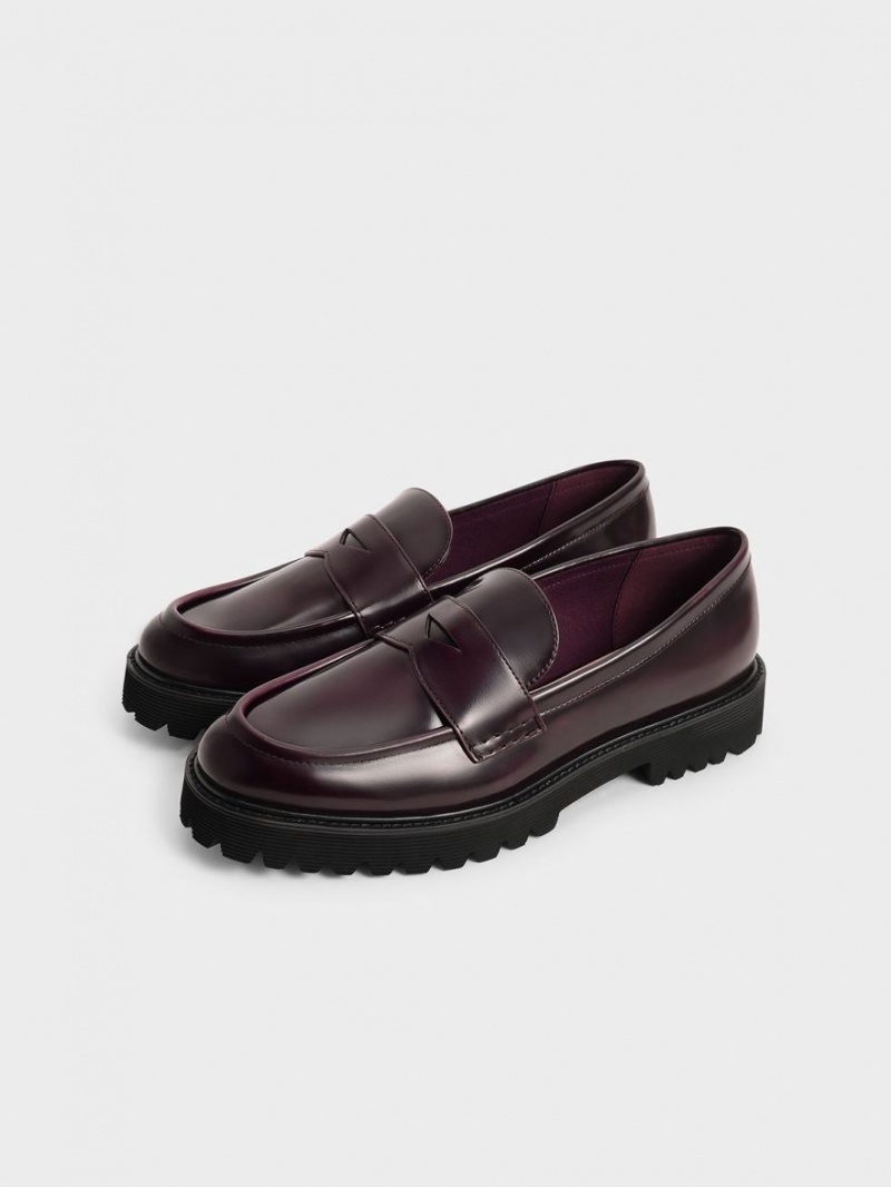 Charles & Keith Chunky Penny Halbschuhe Bordeaux | 794JOZRNM