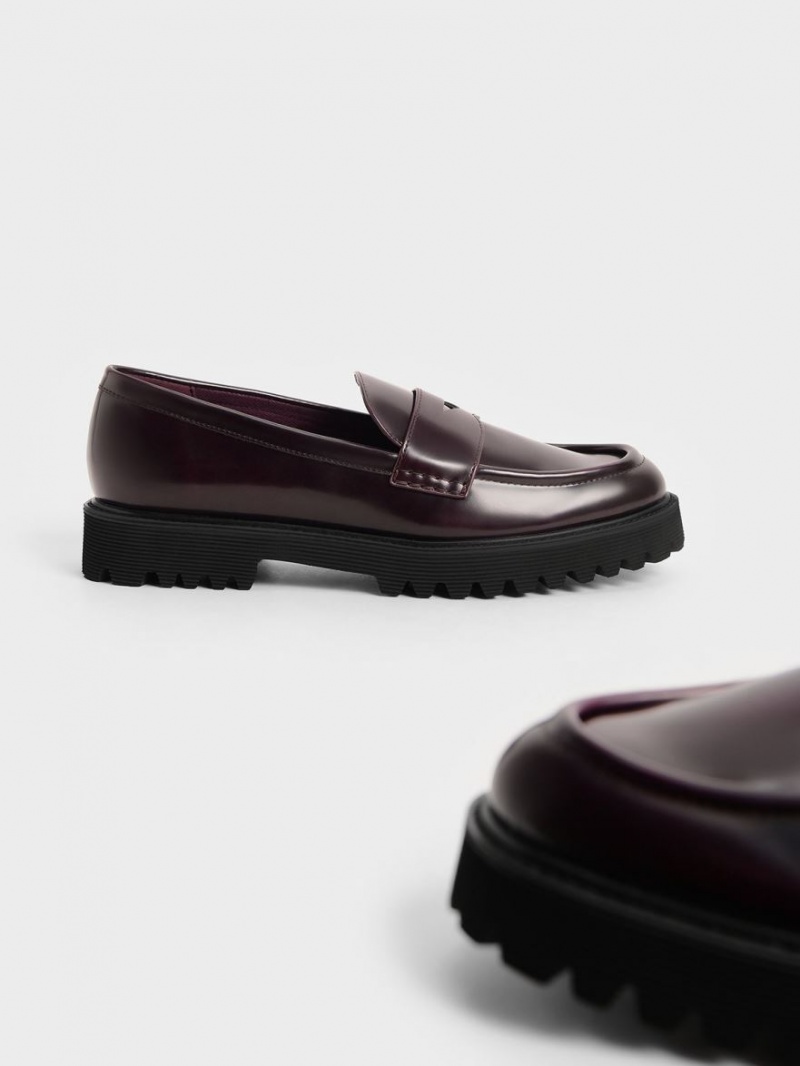 Charles & Keith Chunky Penny Halbschuhe Bordeaux | 794JOZRNM