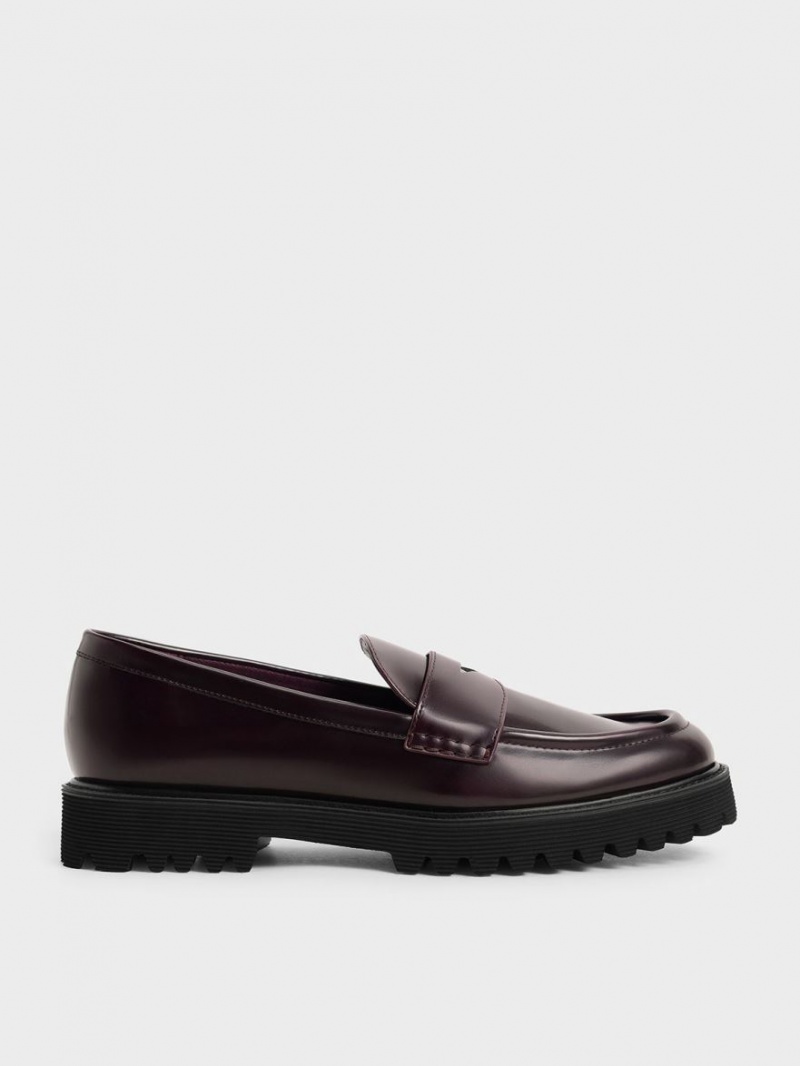 Charles & Keith Chunky Penny Halbschuhe Bordeaux | 794JOZRNM