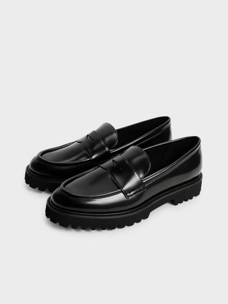 Charles & Keith Chunky Penny Halbschuhe Schwarz | 395EANWLM