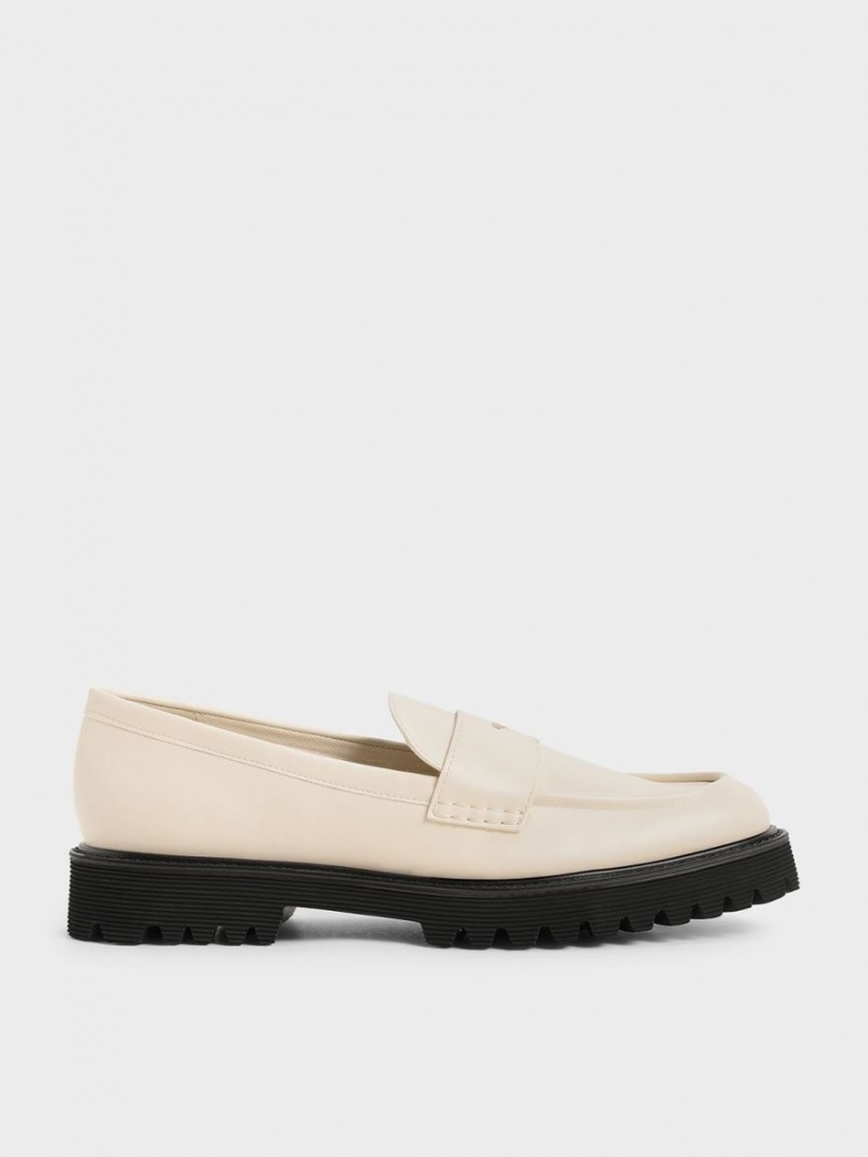 Charles & Keith Chunky Penny Halbschuhe Weiß | 478VGYCWF