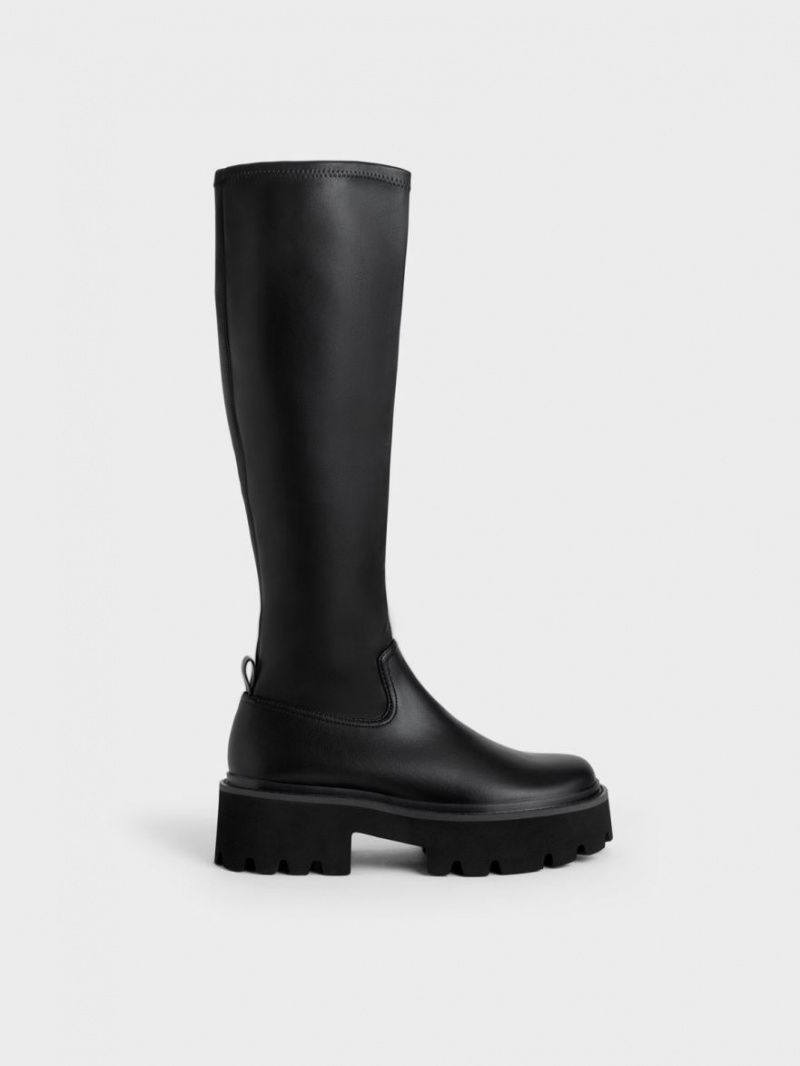 Charles & Keith Chunky Plattform Kniehohe Stiefel Schwarz | 471TYWLMK