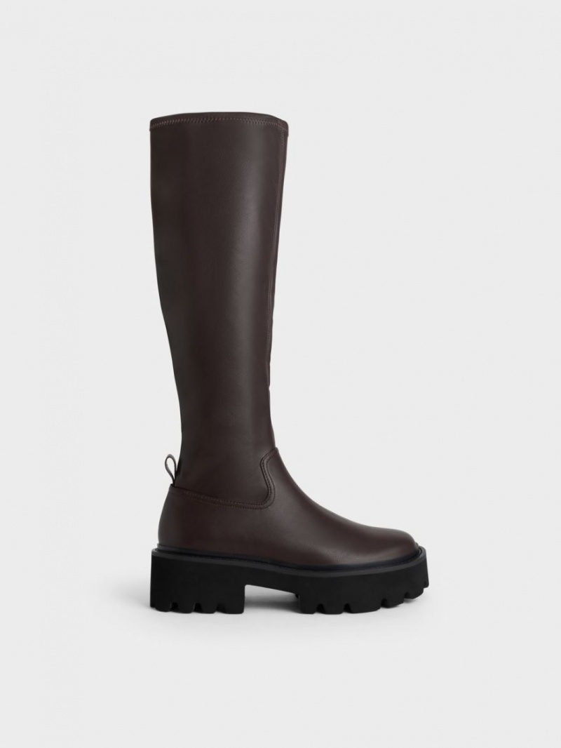 Charles & Keith Chunky Plattform Kniehohe Stiefel Dunkelbraun | 021YXQVAE