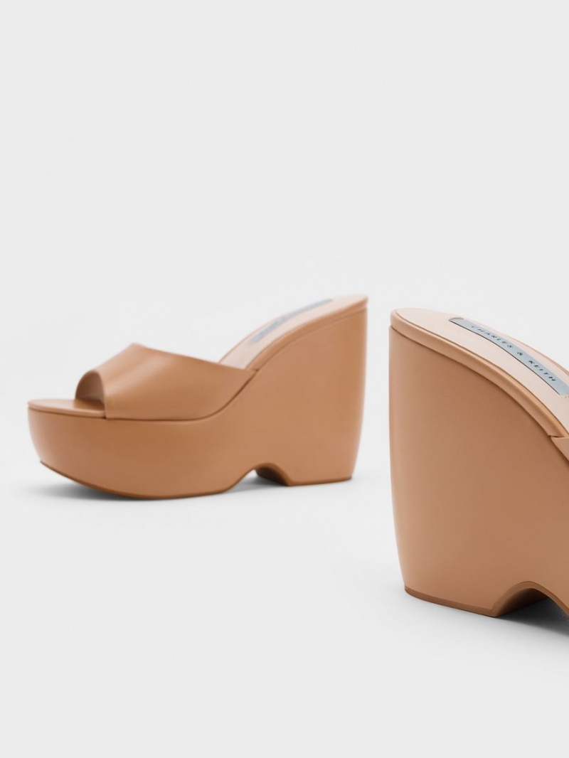 Charles & Keith Chunky Plattform Wedge Mules Braun | 527MGTNHD