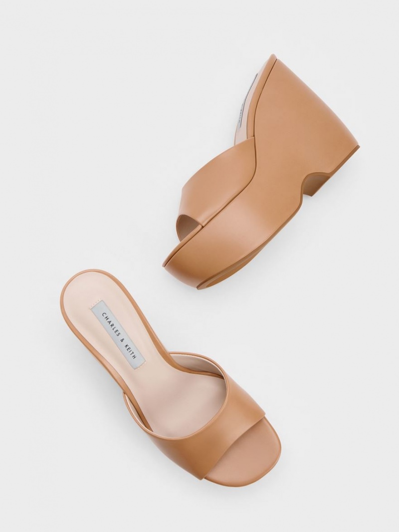 Charles & Keith Chunky Plattform Wedge Mules Braun | 527MGTNHD