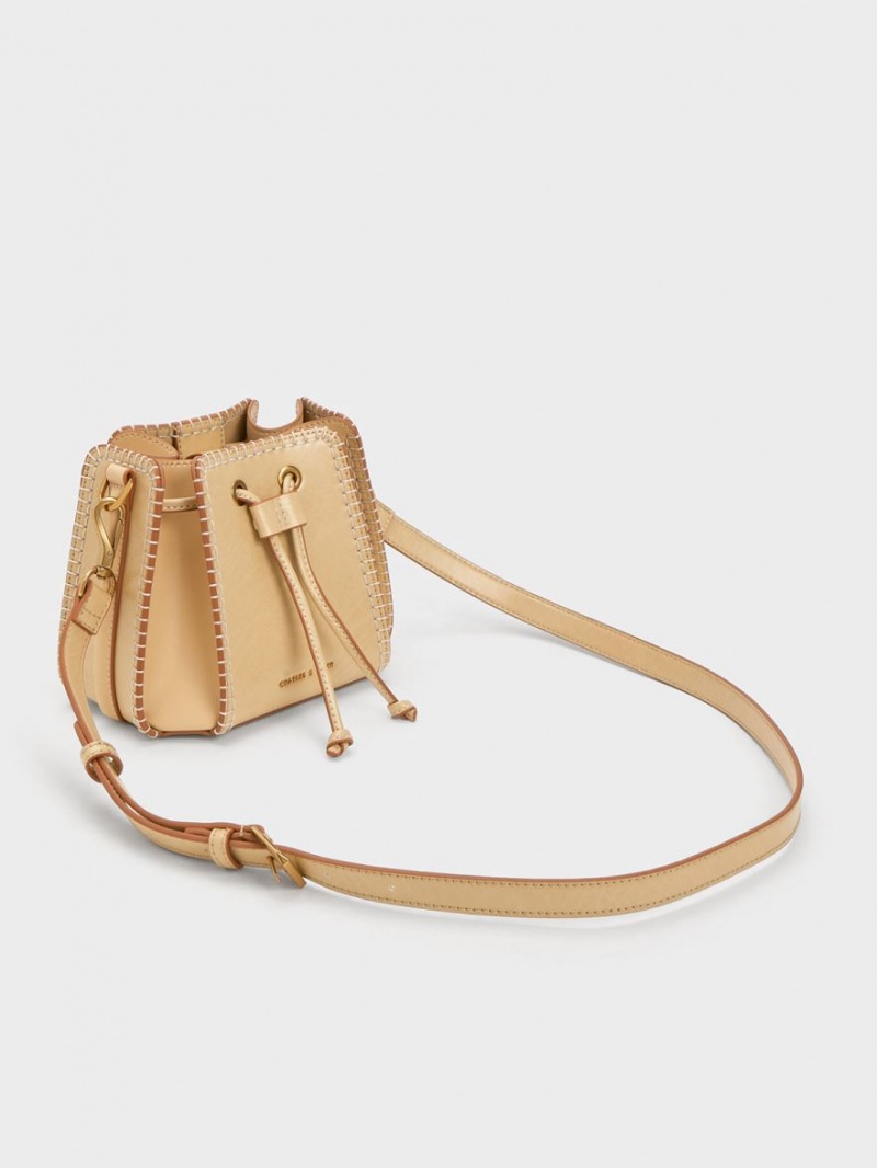 Charles & Keith Circe Stitch-Trim Bucket Tasche Beige | 426GIJXRH